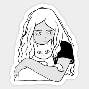Cute girl and white cat Sticker